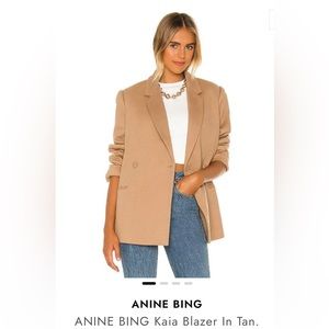Anine Bing Camel Tan Kaia 100% Wool Modern Double Breasted Blazer Jacket S/P